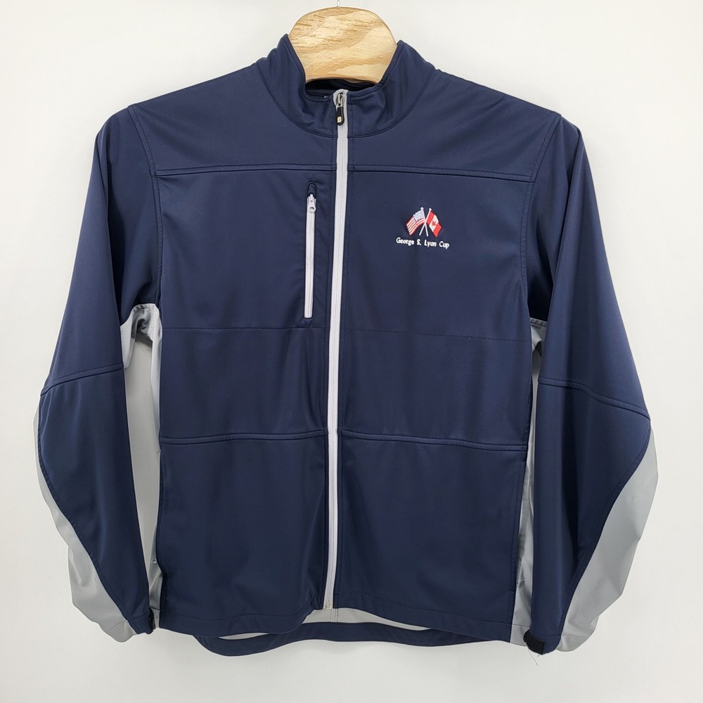 FootJoy Golf Jacket men's Full Zip Blue Gray Large embordered George Lyon Cup